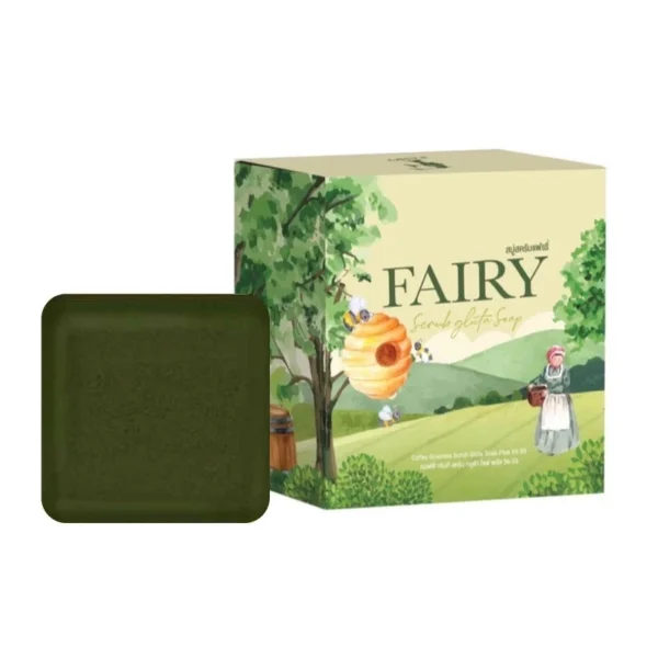 Fairy Scrub Gluta Soap Bar Brightening Smooth Soft Skin Coffee Green Tea 50 g 2pcs - Image 5